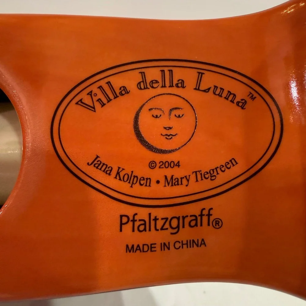 Pfaltzgraff Villa della Luna Ceramic Napkin Holder Orange Blue Whimsical 2004